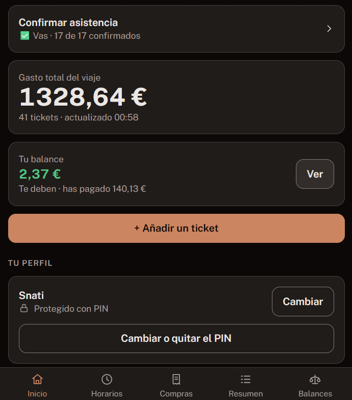 Balance de gastos de un viaje en el organizador